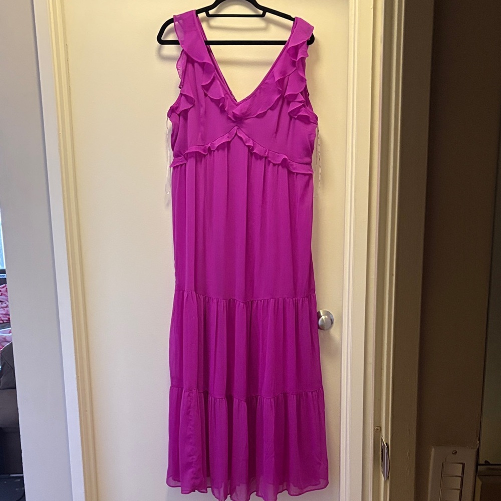 DKNY Vibrant Purple Ruffle Midi Dress